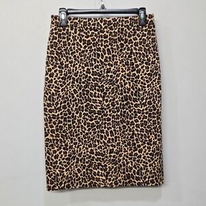 J.Crew‎ Pencil Skirt Size 2 Leopard Print High Waist Rockabilly Mod Retro Office
